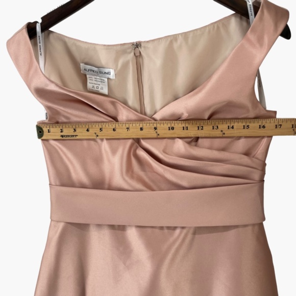 Alfred Sung Off the Shoulder Satin Maxi Dress in Toasted Sugar Pink - Picture 7 of 9